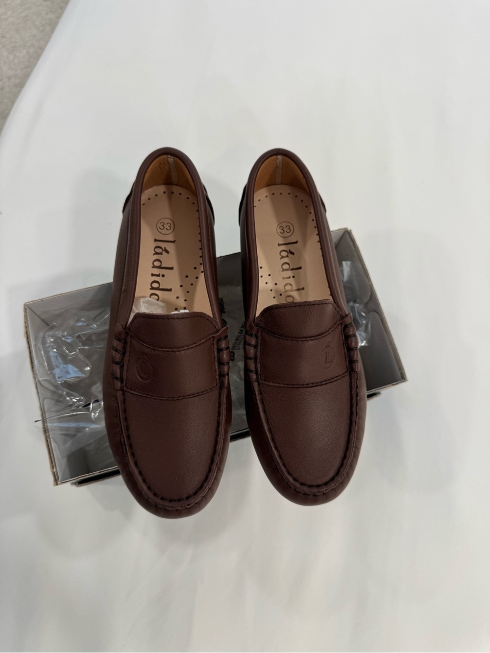 Ladida Brown Leather Loafers for Kids Size 33 New in box